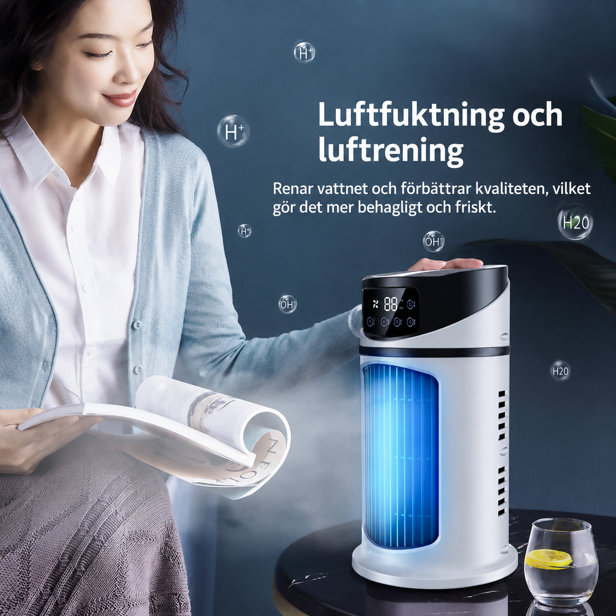 Portabel bordsfläkt - 6 olika hastighetsnivåer - Tillsätt vatten eller is för snabbare kyla