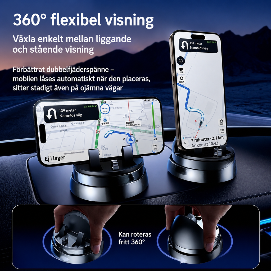 Universal mobilhållare för bil – Svart hållare för instrumentbräda för smartphone och GPS - 360° rotation