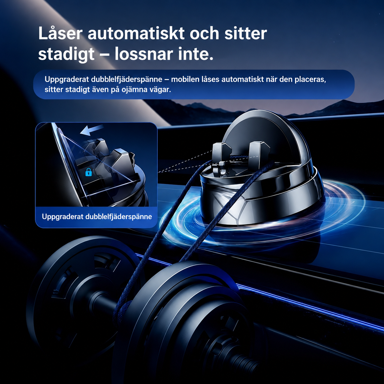 Universal mobilhållare för bil – Svart hållare för instrumentbräda för smartphone och GPS - 360° rotation